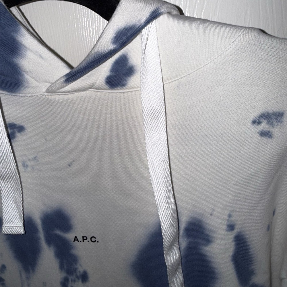 A.P.C. Men's Victor Tie Dye Hoodie White/Indigo Blue Size XL 100% Cotton - Picture 3 of 7
